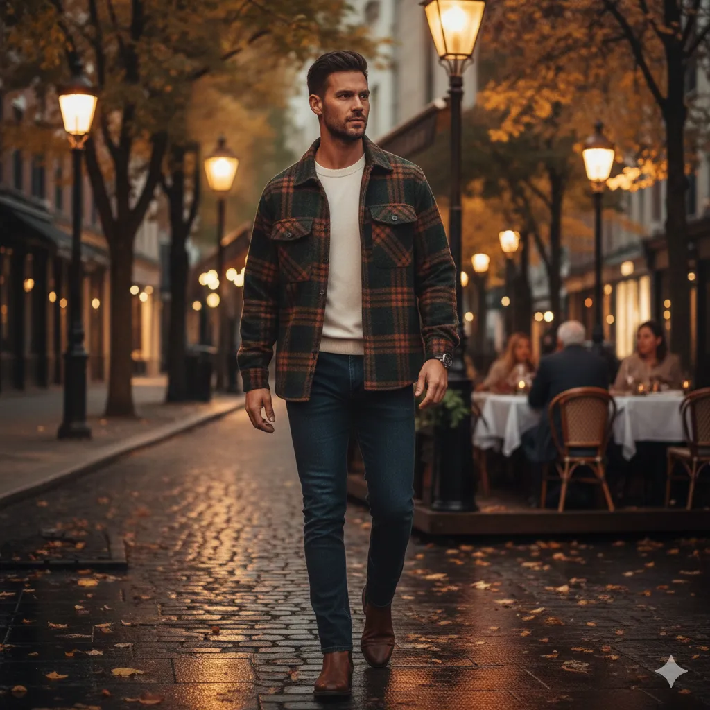 Overshirt Layered with T-Shirt