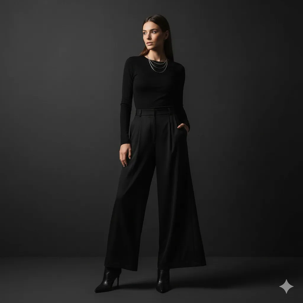 15 Wide Leg Pants Outfit Ideas for Women 16 All-Black Wide Leg Pants Outfit