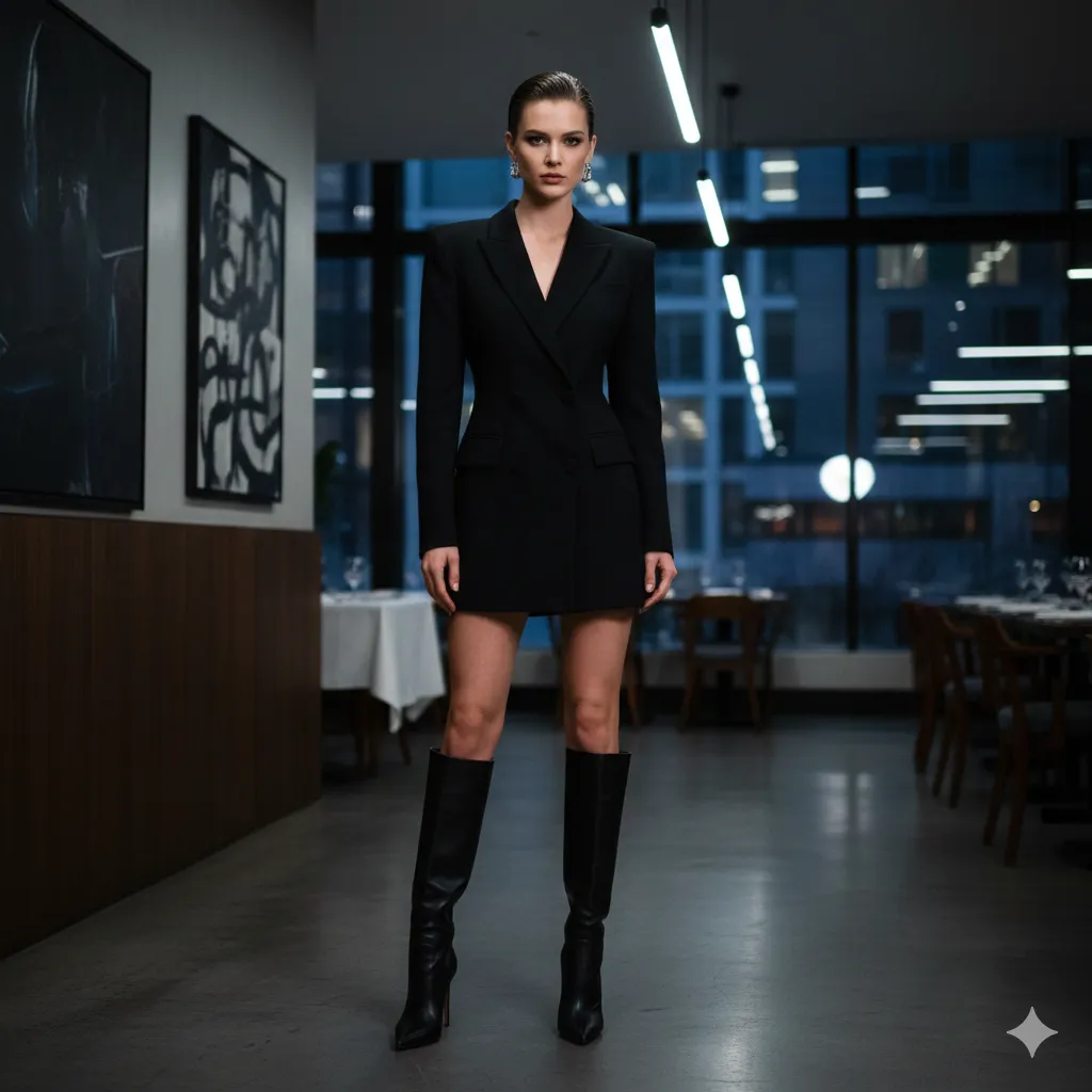 Blazer Dress With Knee-High Boots