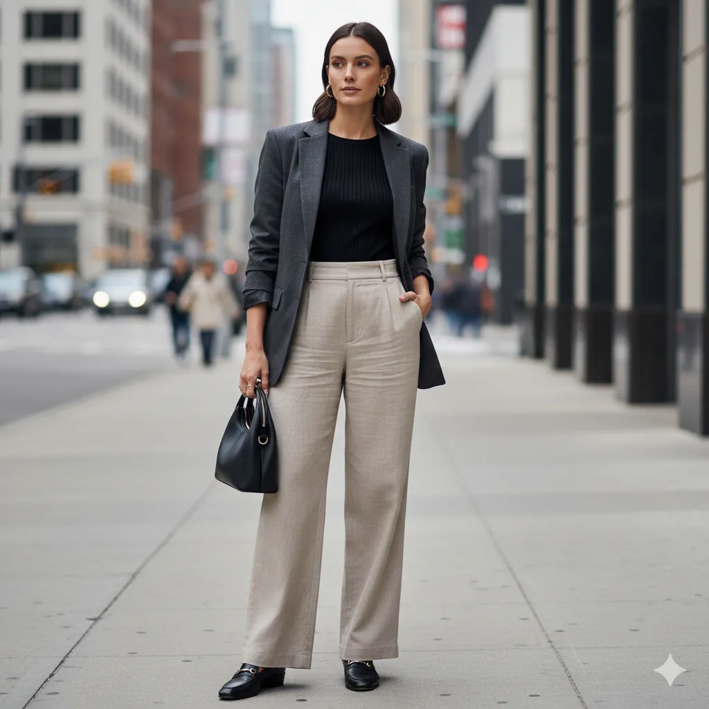 15 Wide Leg Pants Outfit Ideas for Women 3 Blazer Styled Wide Leg Pants Outfit