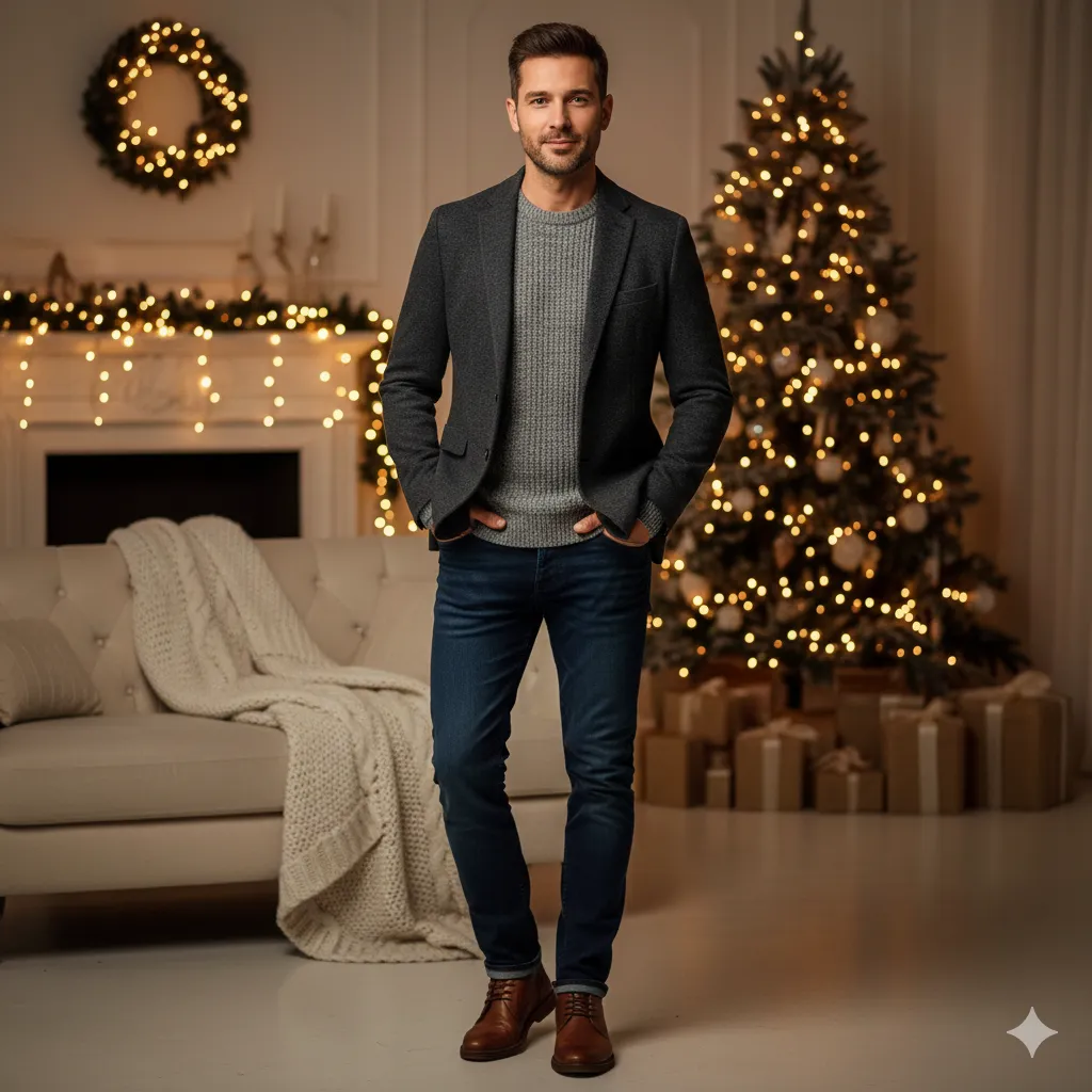 Casual Christmas Outfits Men 6 Casual Blazer with Knitwear