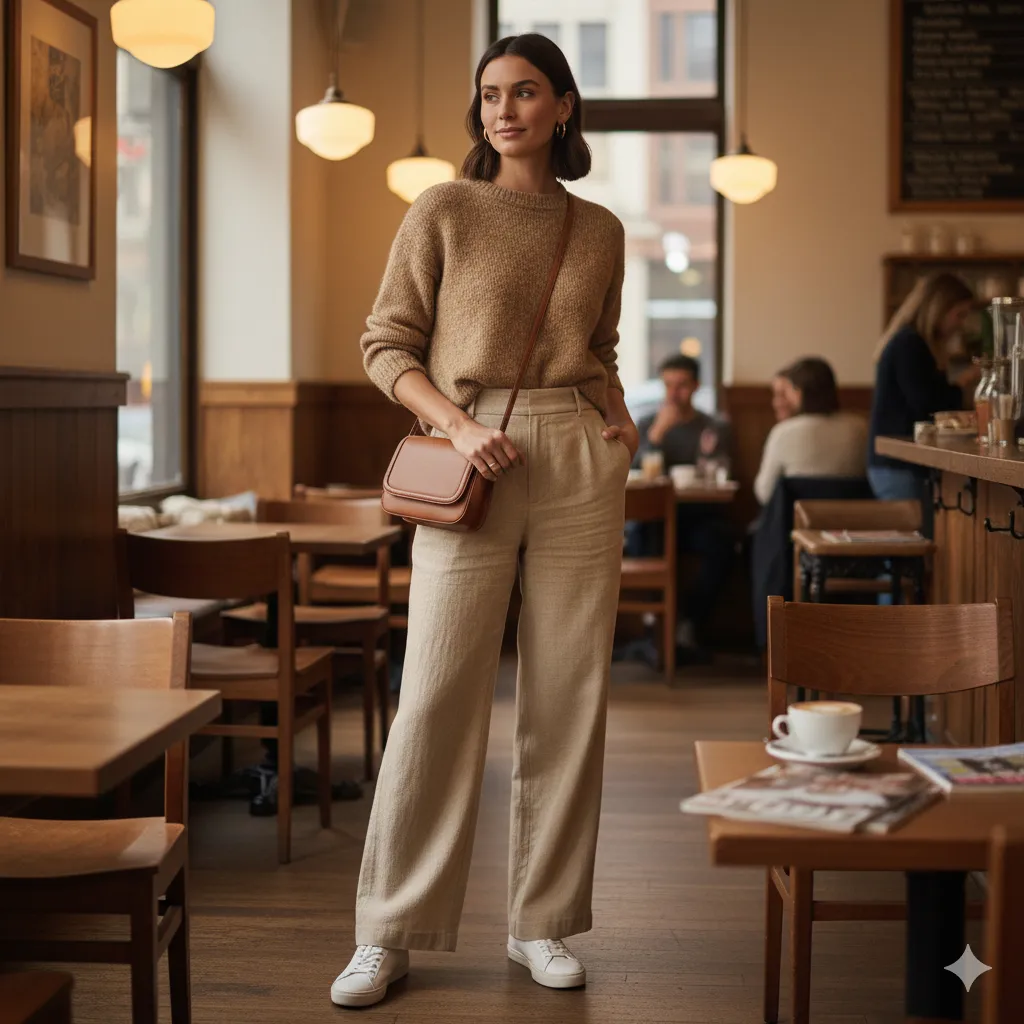 15 Wide Leg Pants Outfit Ideas for Women 4 Casual Knit Top with Wide Leg Pants