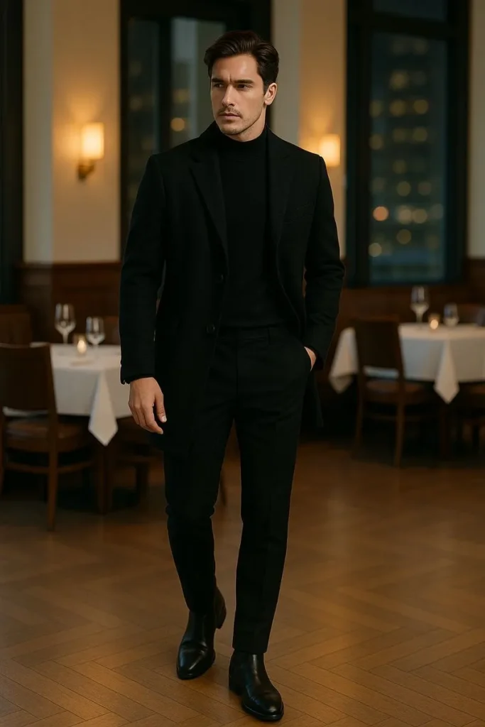 Monochrome Black Winter Dinner Look