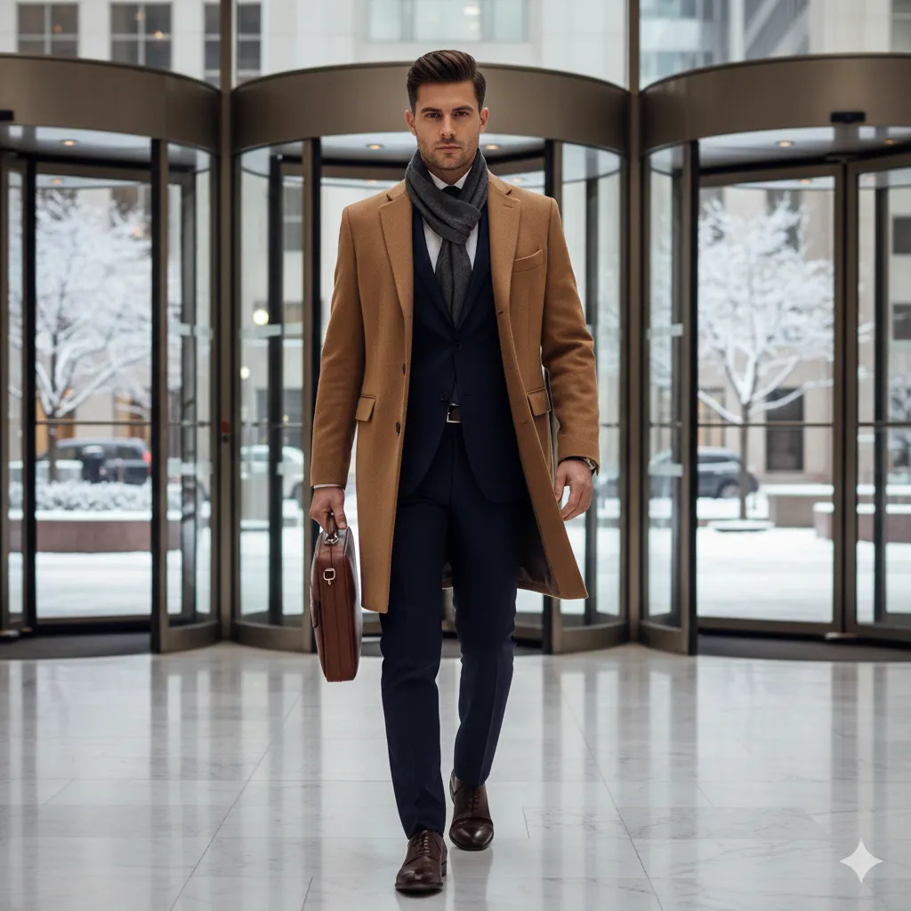20 Men’s Winter Office Outfit Looks 4 Classic Overcoat with Office Suit