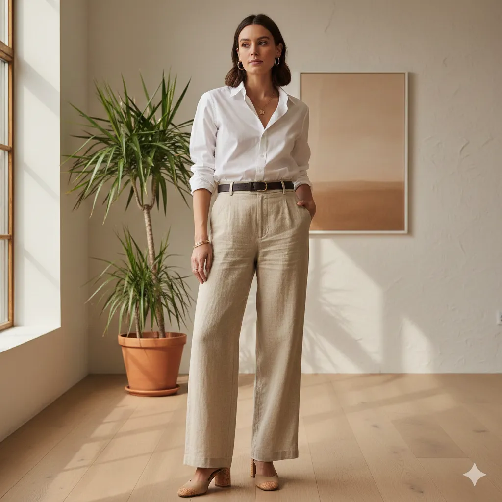 15 Wide Leg Pants Outfit Ideas for Women 2 Classic White Shirt Wide Leg Pants Look