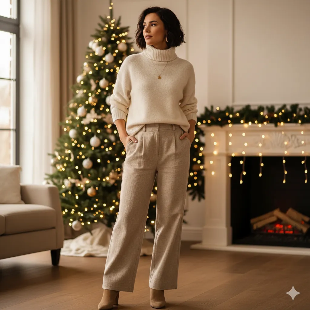 Cozy Knit and Wide Leg Pants Outfit