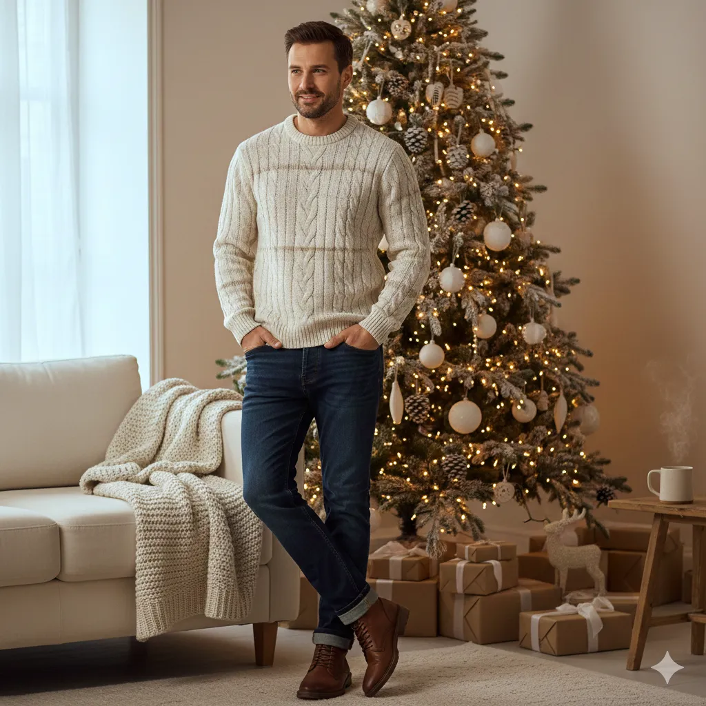 Casual Christmas Outfits Men 2 Casual Christmas Outfits Cozy Sweater with Dark Denim