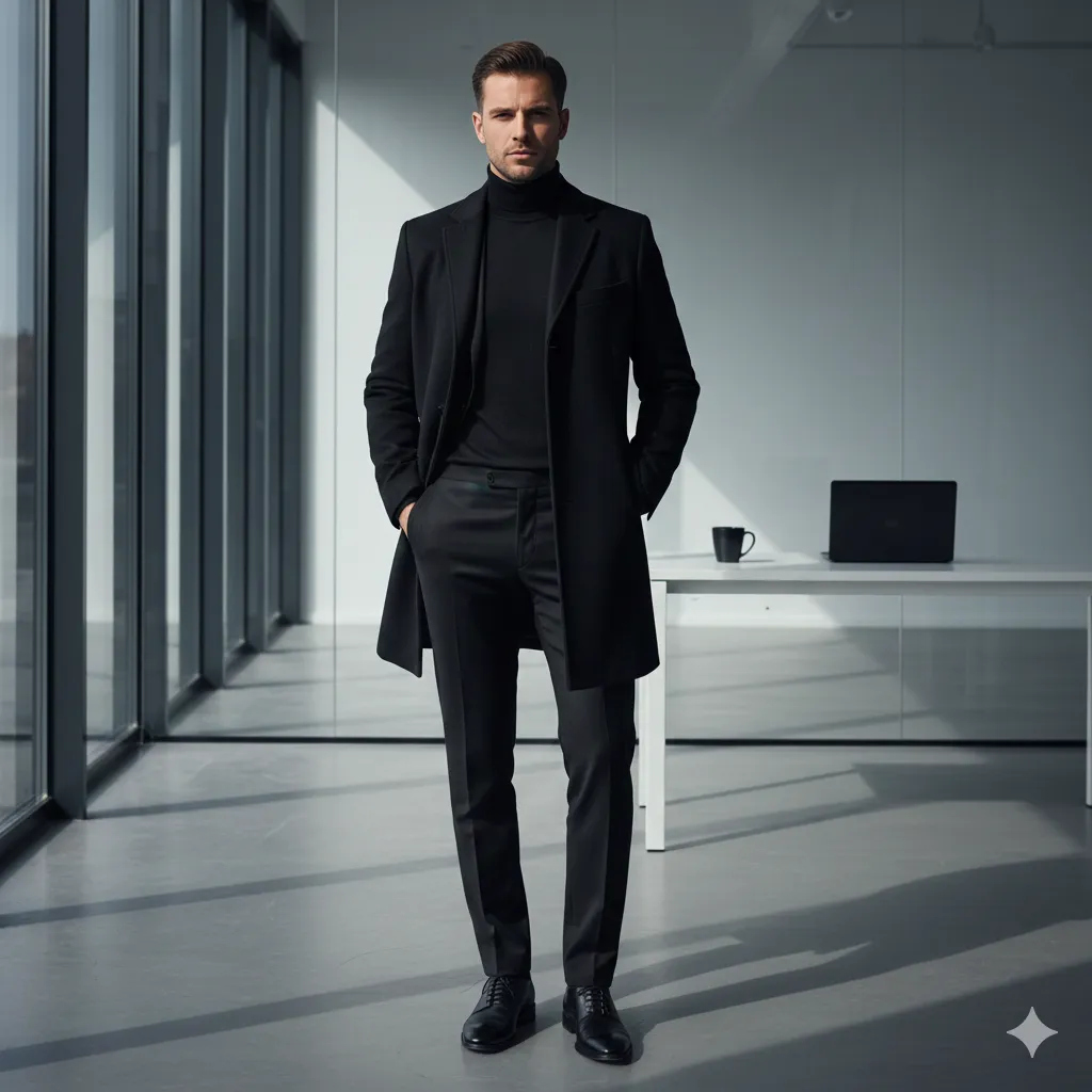20 Men’s Winter Office Outfit Looks 16 Minimalist Black Office Look