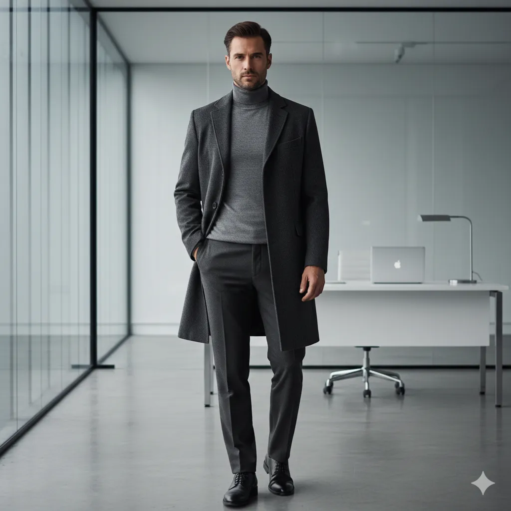 20 Men’s Winter Office Outfit Looks 9 Monochrome Office Look