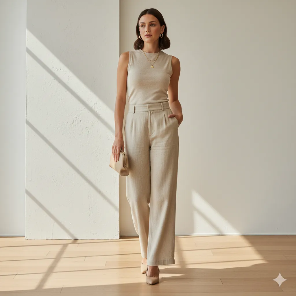 15 Wide Leg Pants Outfit Ideas for Women 6 Monochrome Wide Leg Pants Outfit