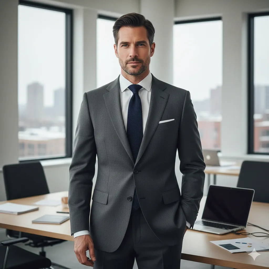 20 Men’s Winter Office Outfit Looks 13 Office Suit with Knit Tie