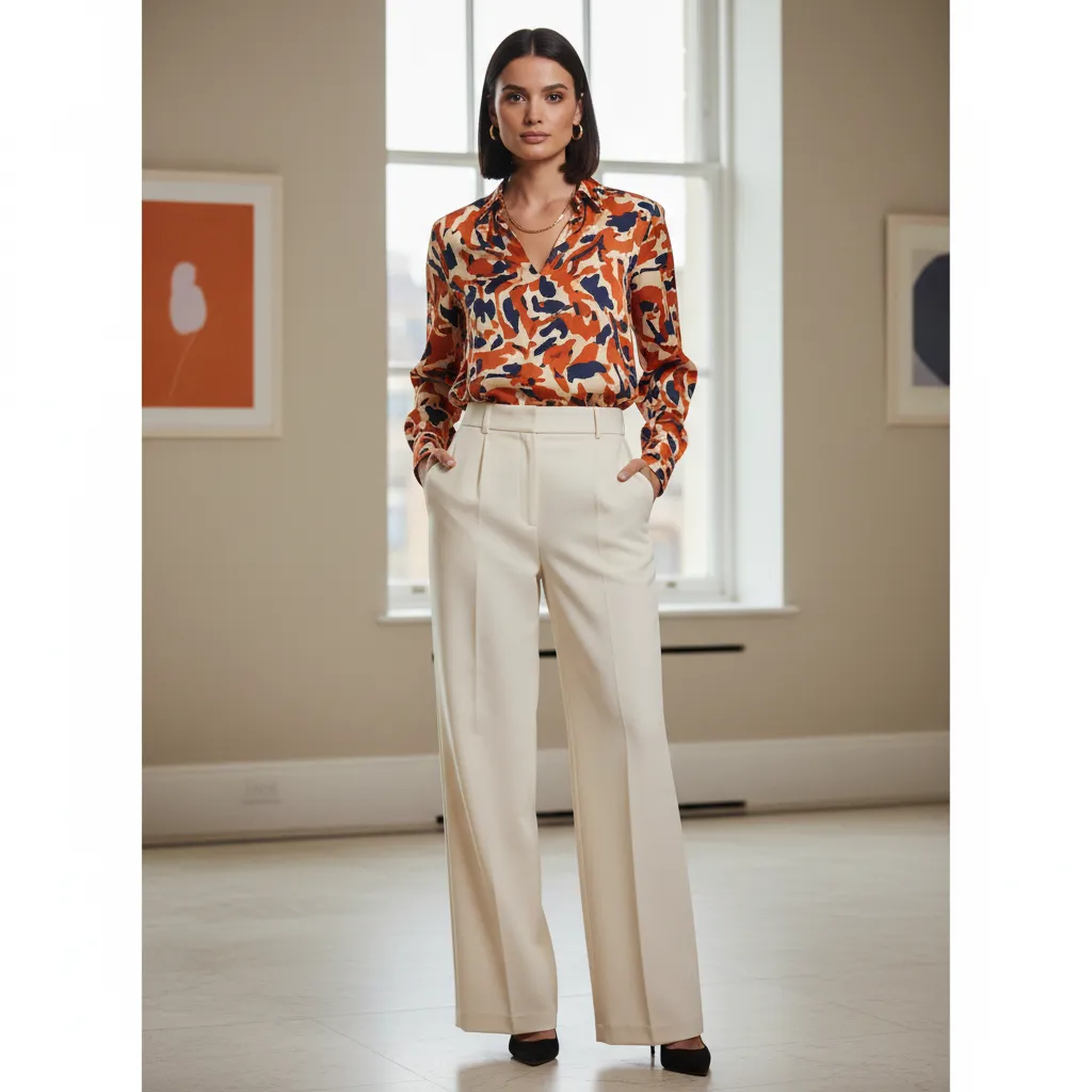 15 Wide Leg Pants Outfit Ideas for Women 12 Printed Top with Wide Leg Pants