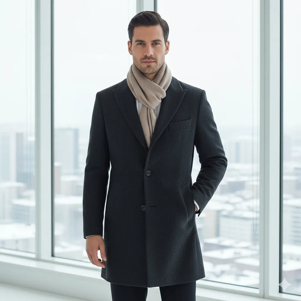 20 Men’s Winter Office Outfit Looks 21 Scarf Styled with Office Coat