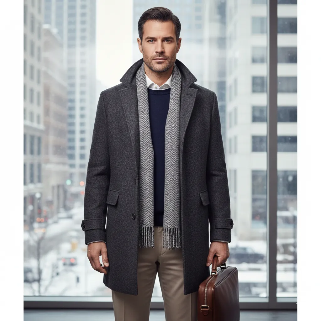20 Men’s Winter Office Outfit Looks 12 Structured Coat with Business Casual Wear