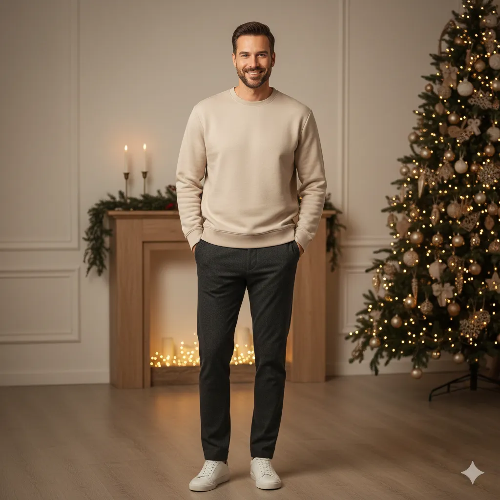 Casual Christmas Outfits Men 9 Sweatshirt with Tailored Pants