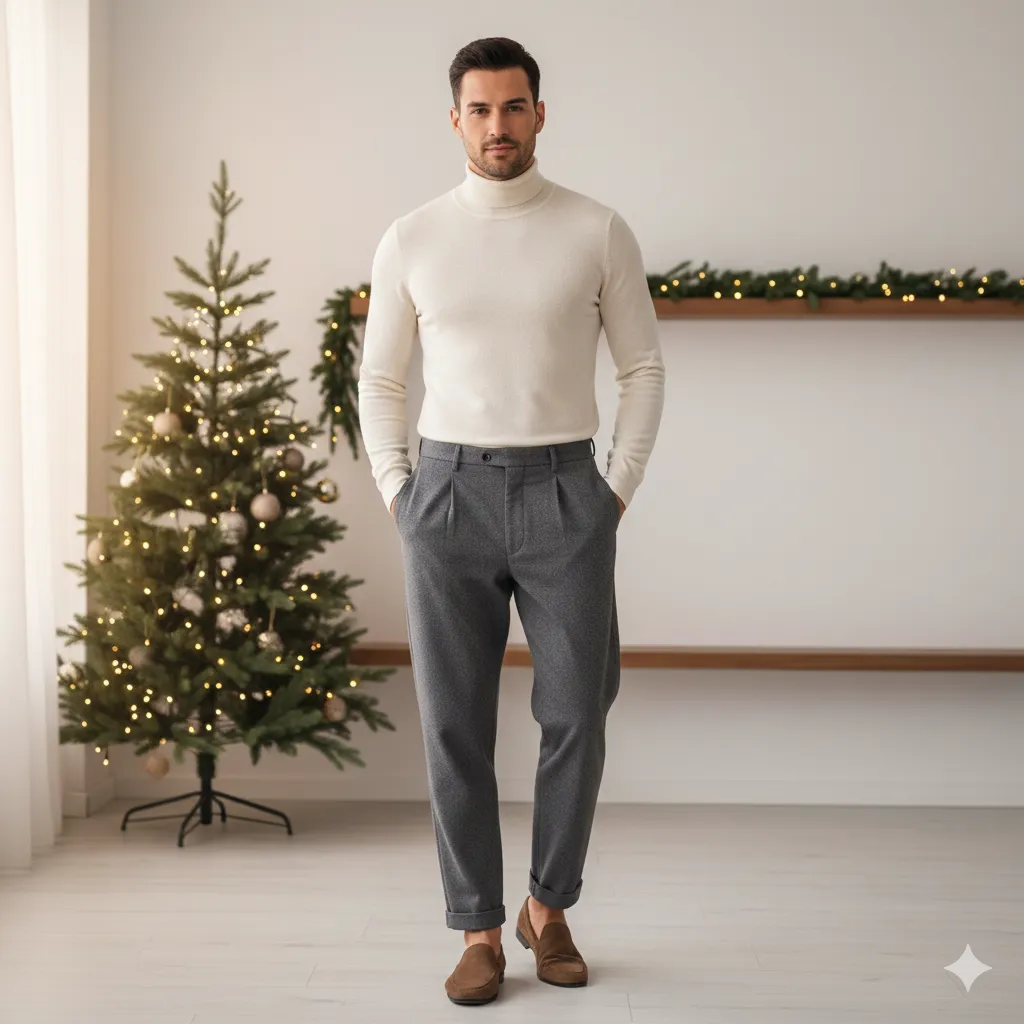 Casual Christmas Outfits Men 5 Turtleneck with Casual Trousers