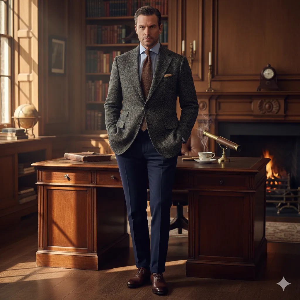 20 Men’s Winter Office Outfit Looks 6 Tweed Blazer with Wool Trousers