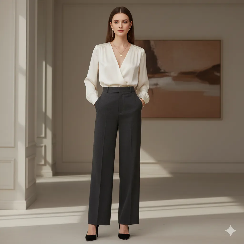 15 Wide Leg Pants Outfit Ideas for Women 5 Wide Leg Pants Outfit with Silk Blouse