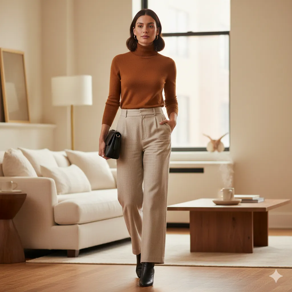15 Wide Leg Pants Outfit Ideas for Women 8 Wide Leg Pants Outfit with Turtleneck