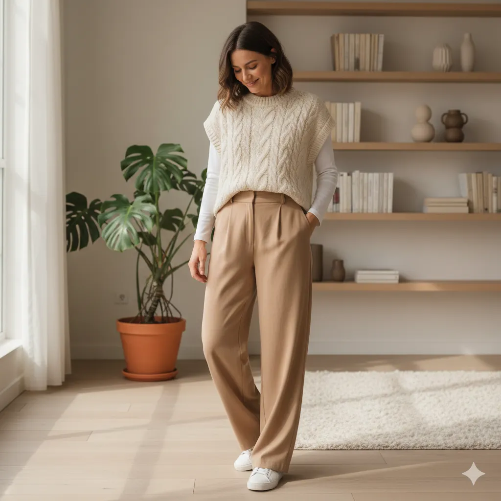 Cozy Sweater Vest with Wide-Leg Pants
