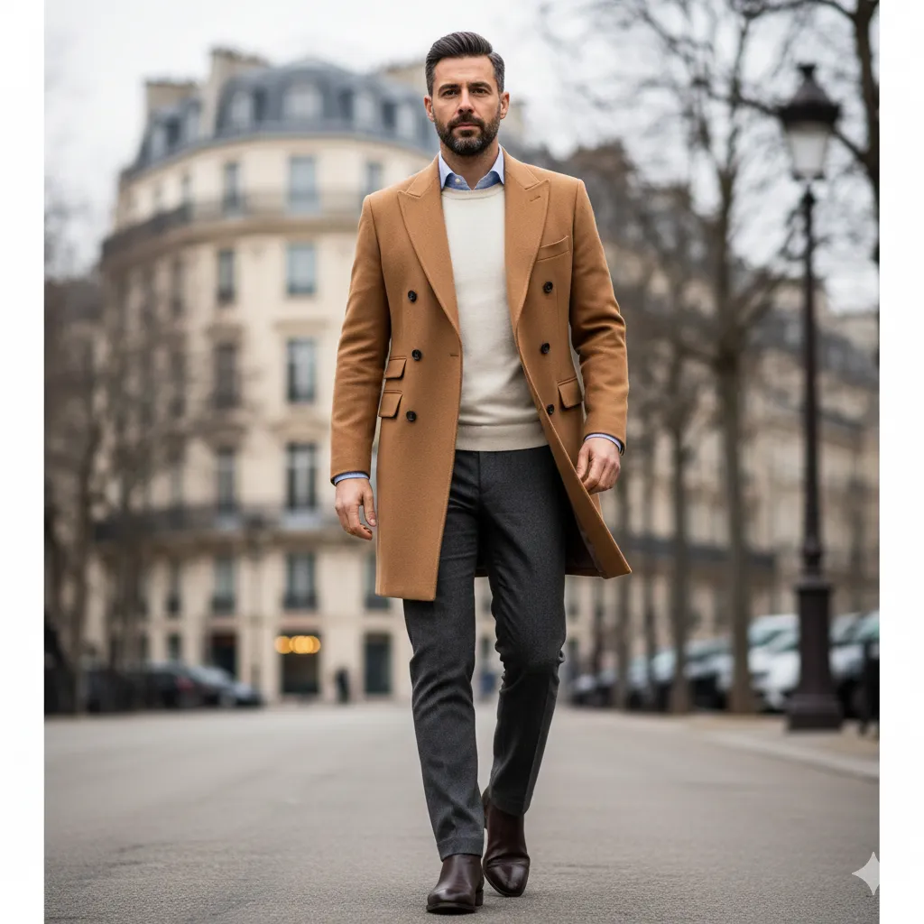 Double-Breasted Coat with Winter Layers