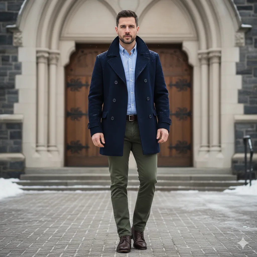 Peacoat With Button-Down and Chinos