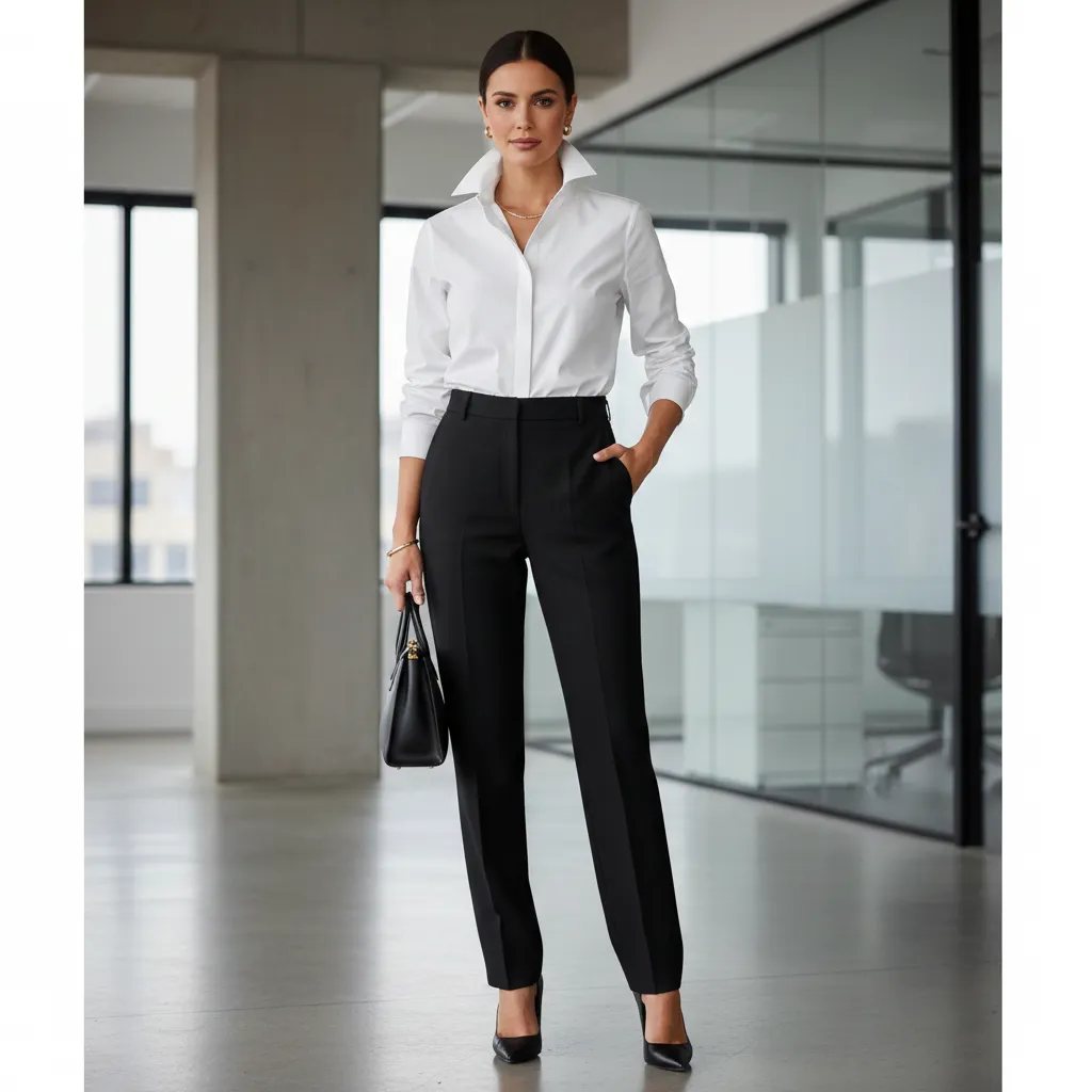 12+ White Shirt Outfit Style for Women 3 White Shirt outfit with Black Tailored Trousers