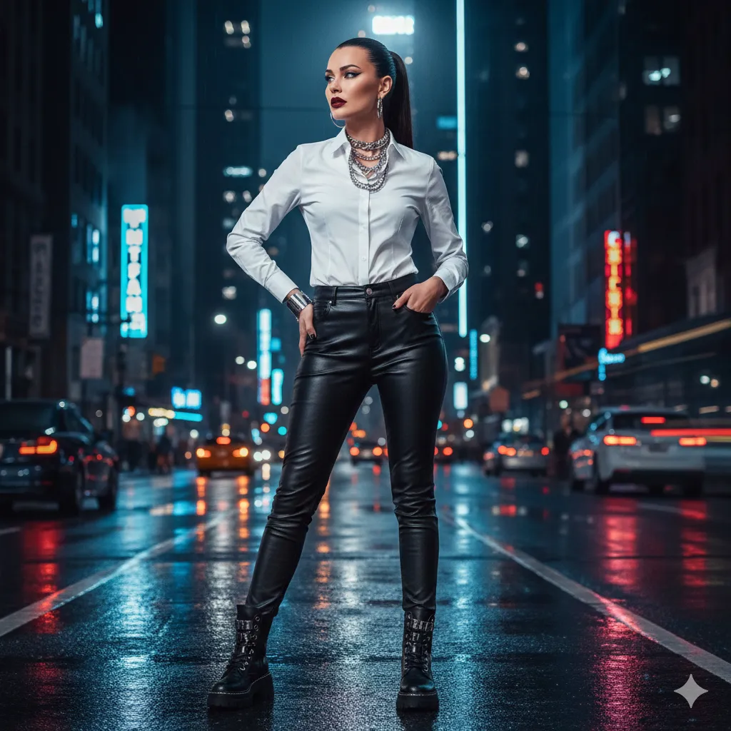 12+ White Shirt Outfit Style for Women 5 White Shirt with Leather Pants