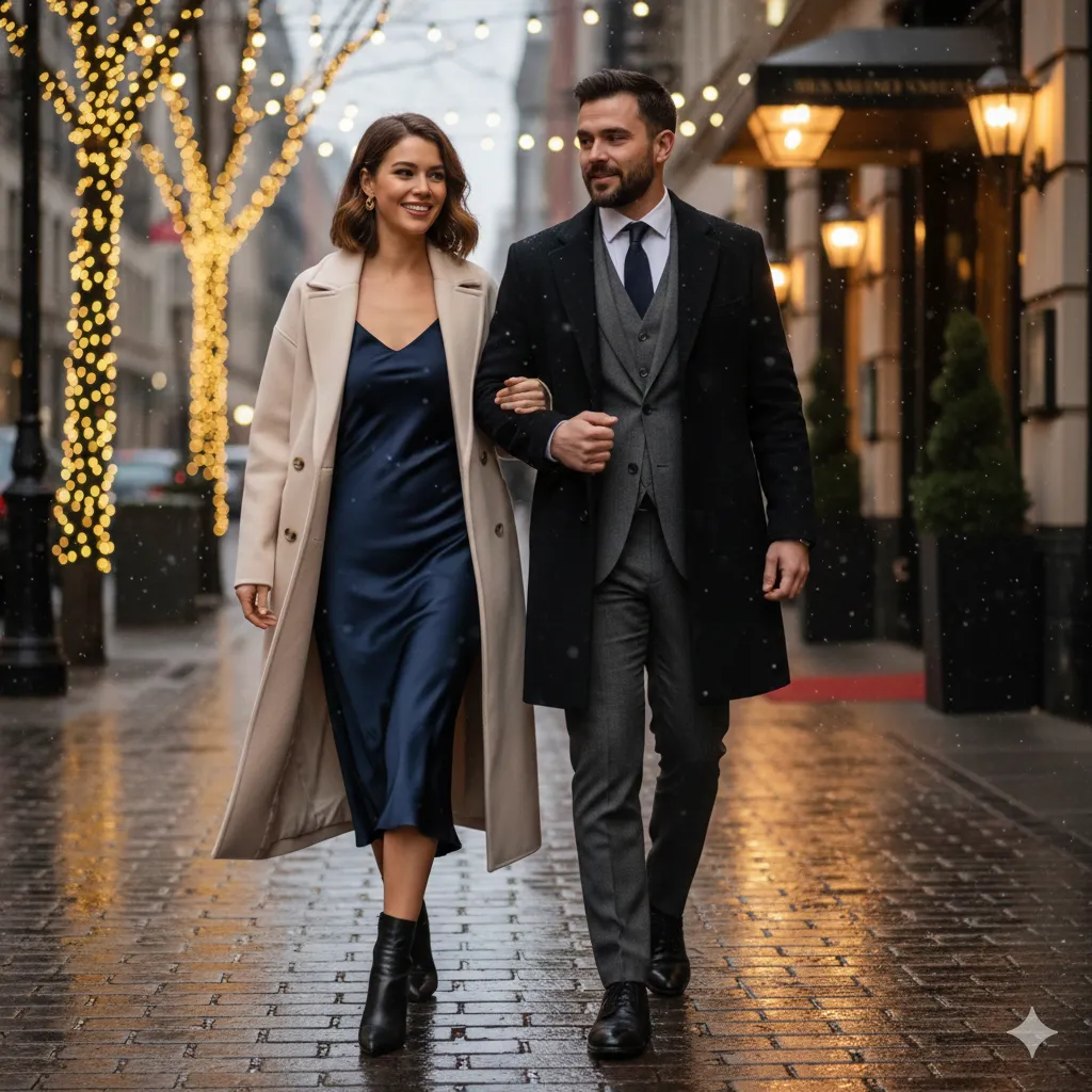 Chic Midi Dress and Wool Overcoat