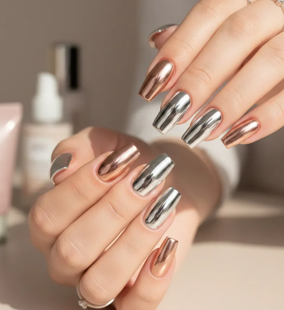 trendy nail designs, Chrome French Tips Reinvented