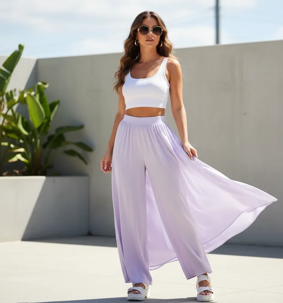 Crop Top with High-Waisted Wide Leg Pants