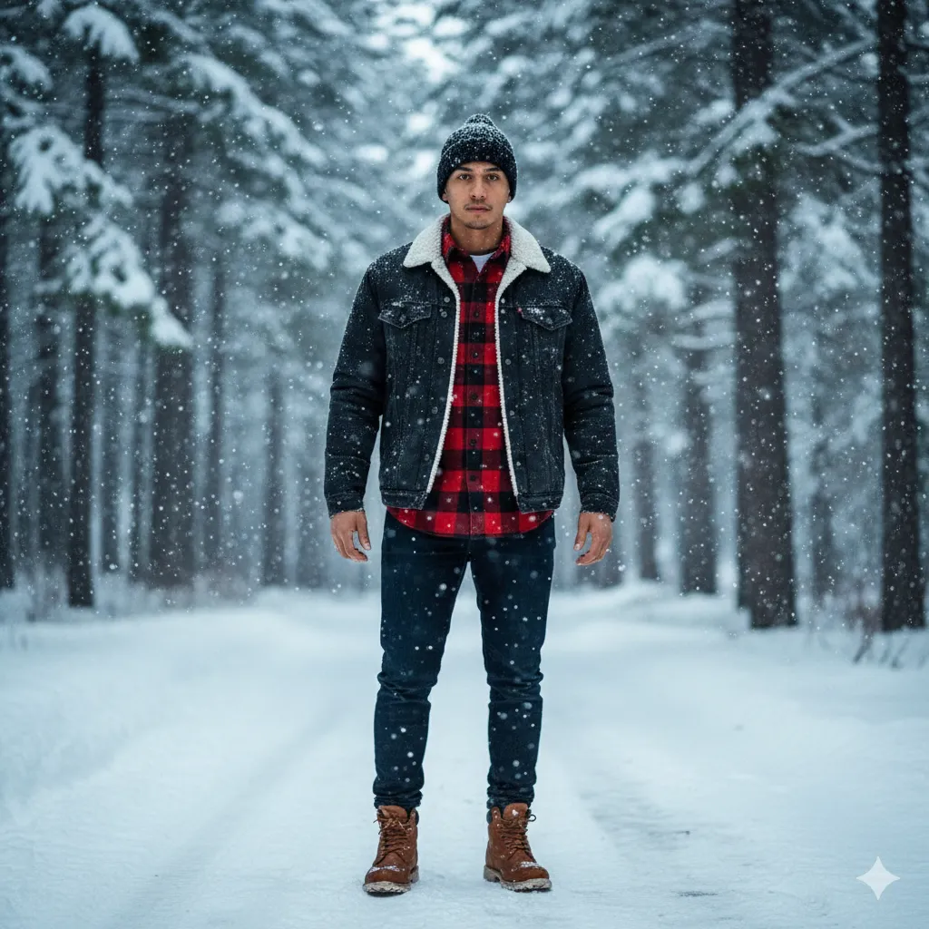 Flannel Shirt + Denim Jacket + Beanie