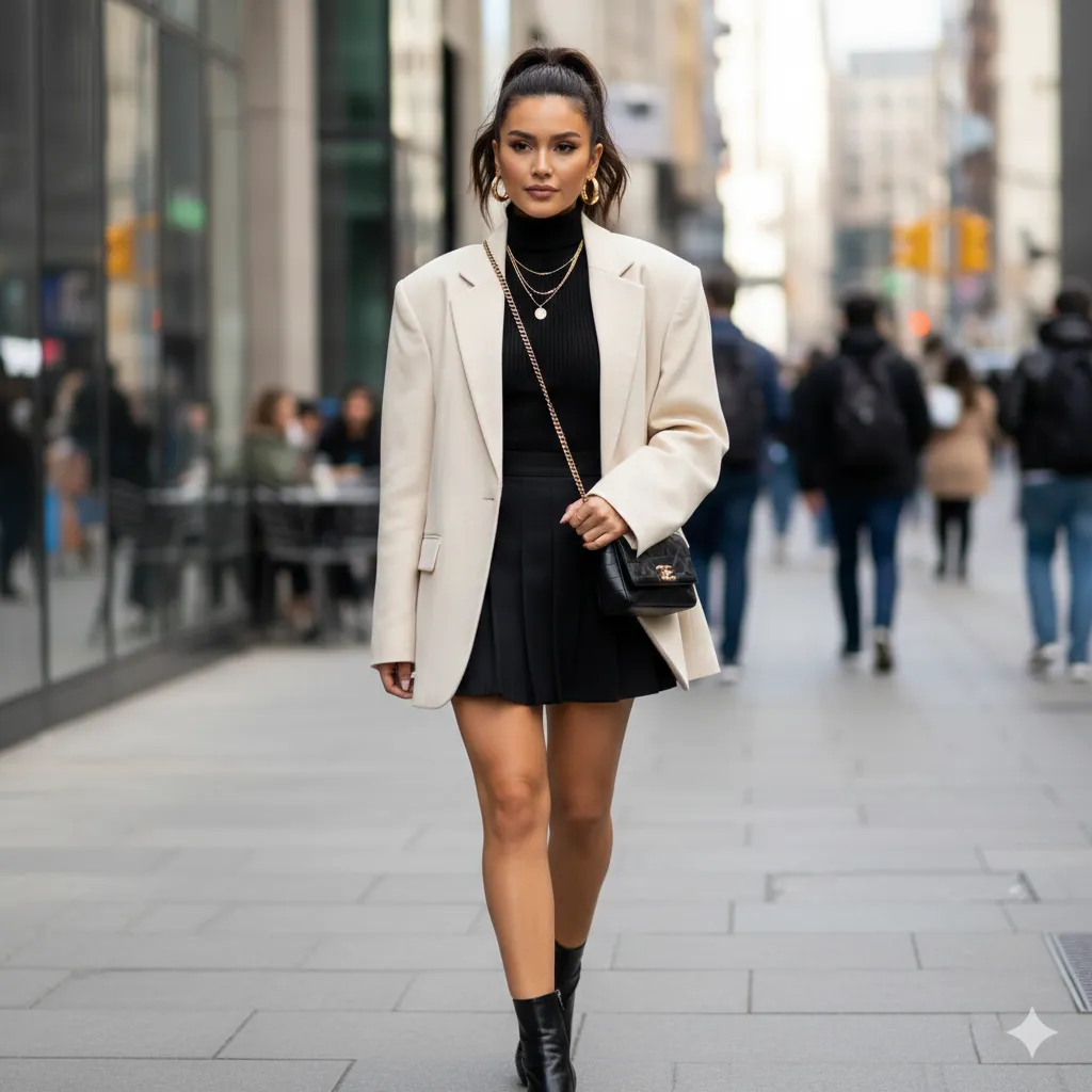 Oversized Blazer outfits with Mini Skirt